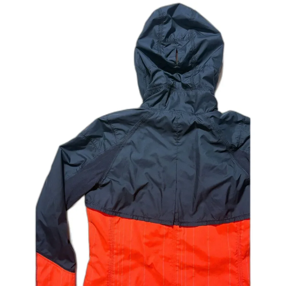 lululemon Get Up & Glow Jacket 4 Orange Navy Reflective Ponytail Hood